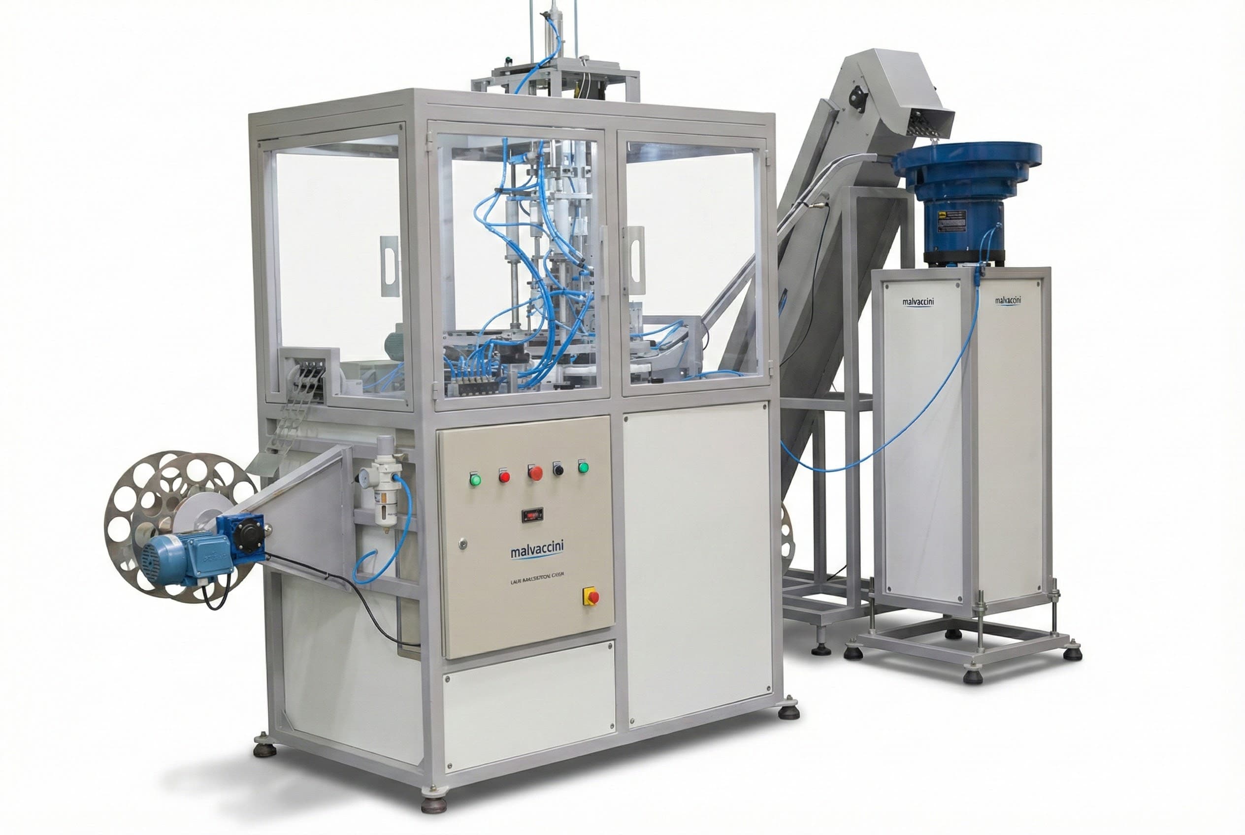 Cortadora  e aplicadora  de selos - sistema giratória  entrada para 4 tampas com diâmetro máximo  25mm